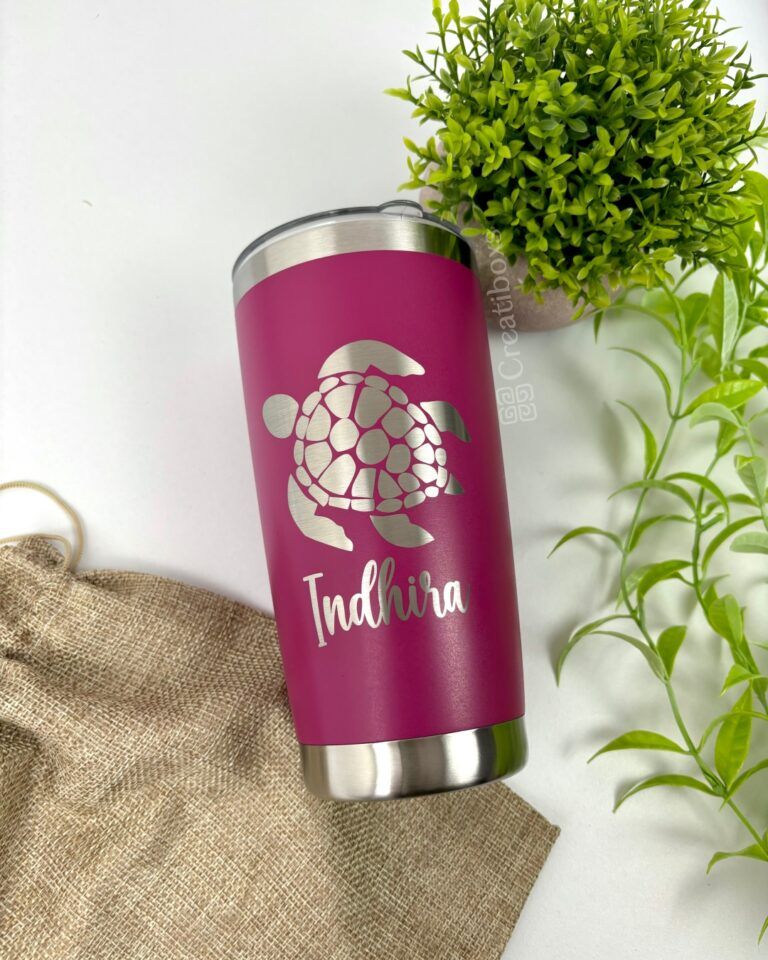 termo 20oz rosa personalizado tortuga marina