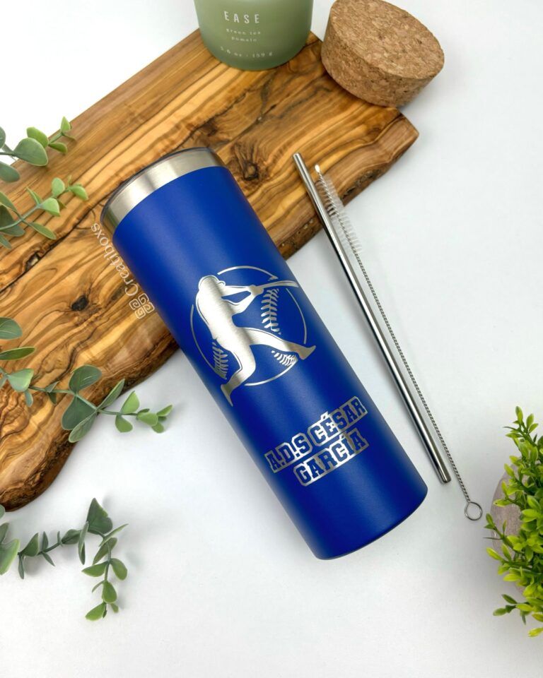 termo skinny azul 20oz regalo personalizado grabado beisbol