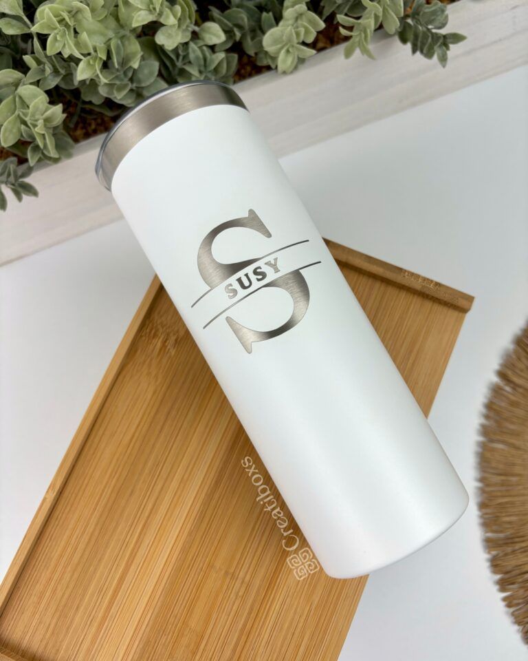termo skinny 20oz blanco personalizado con nombre