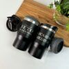 dos termos porta latas y botellas 4 en 1 color negro personalizaos en grabado laser con nombre para regalo