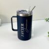 termo taza personalizado con nombre 24oz 710ml azul con popote de acero