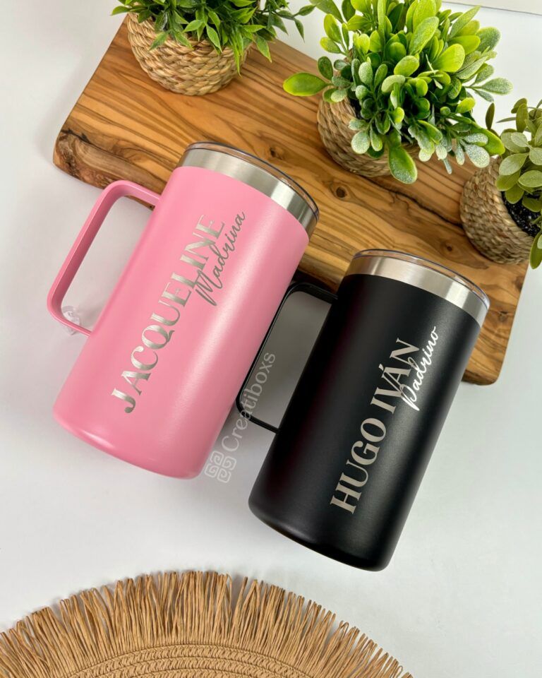 termos tazas 24oz 710ml negro y rosa personalizados en grabado laser