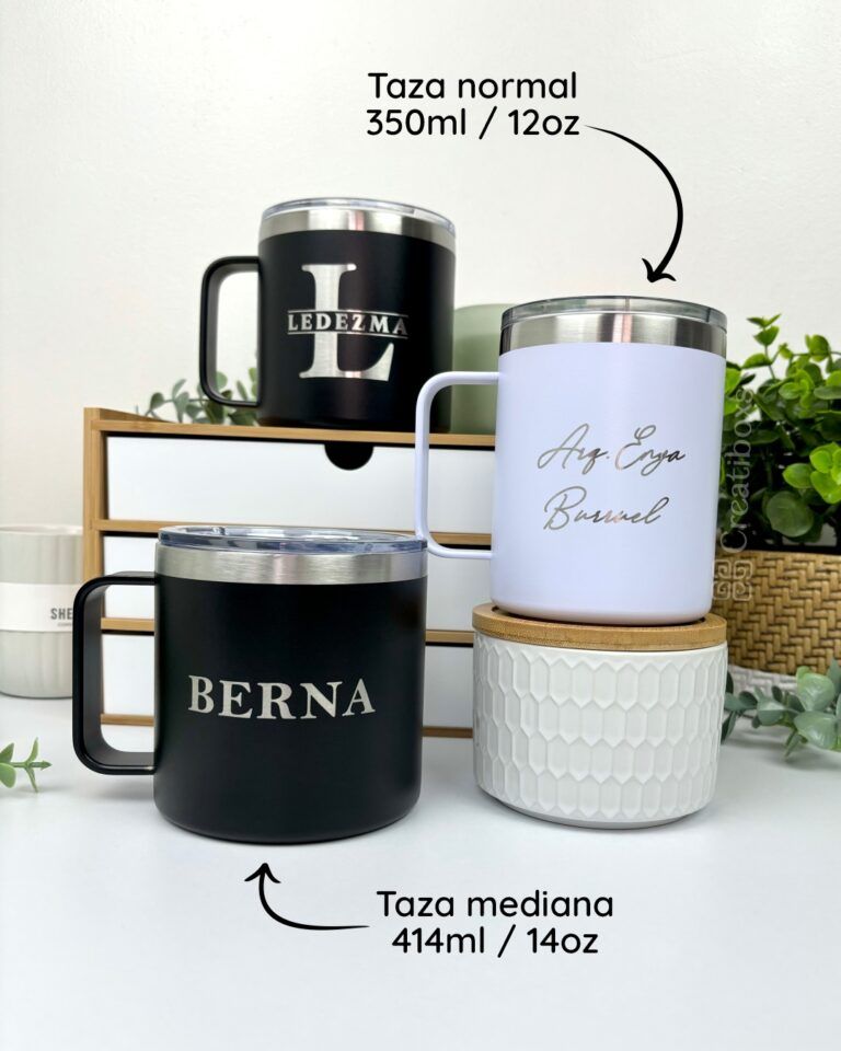 tres termos tazas personalizados 14oz 12oz blanco y negro