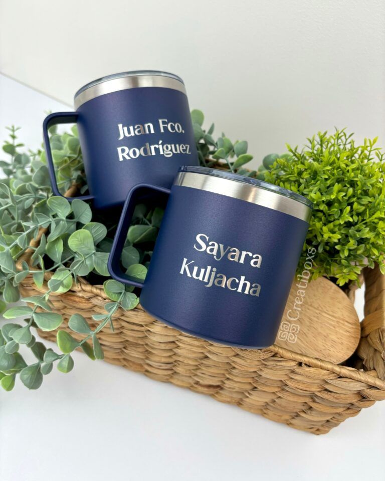 dos termos tazas personalizados 14oz azul grabado laser
