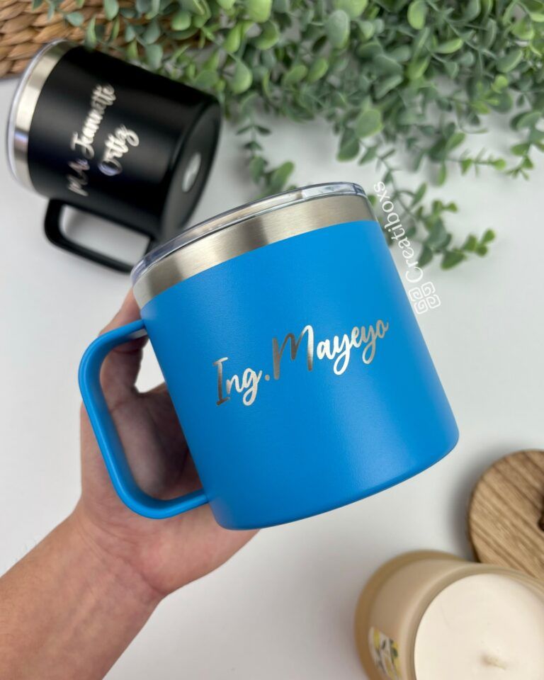 dos termos tazas azul y negro de 14oz grabado laser personalizado