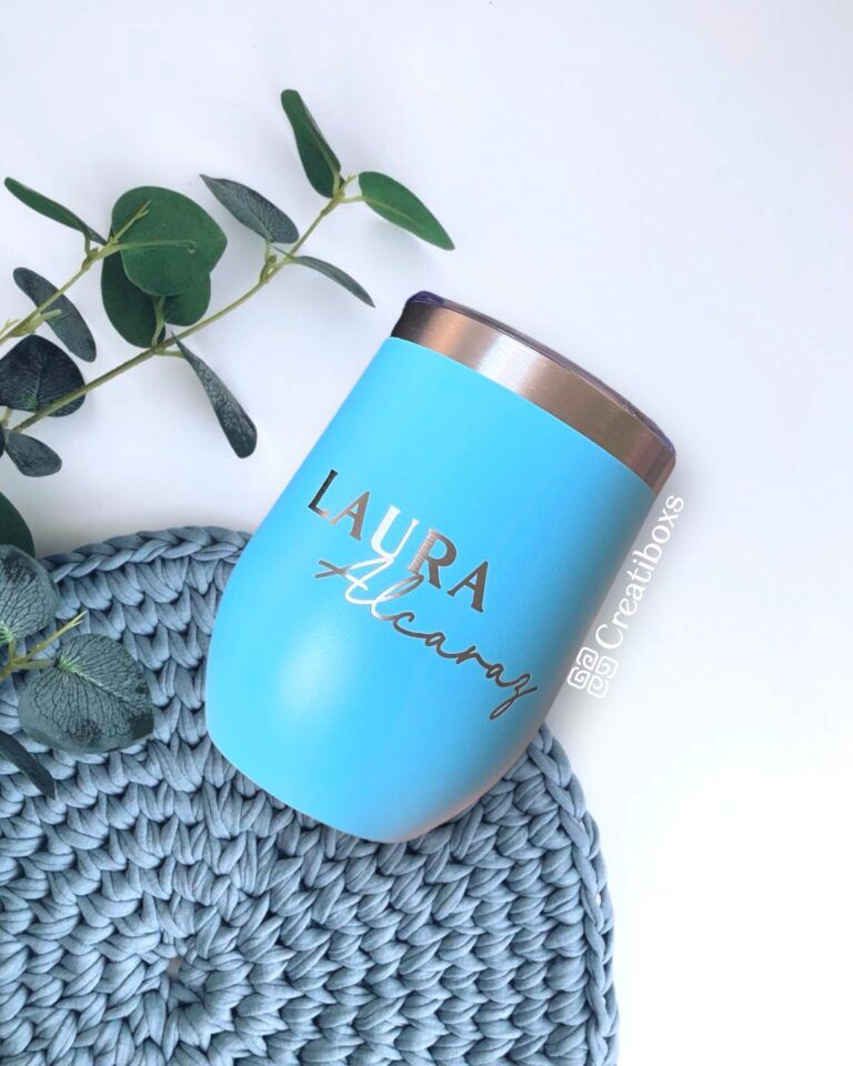 termo vinero personalizado 12oz 360ml azul con nombre en grabado laser