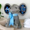 Elefante de peluche con liston azul personalizado regalo para bebe