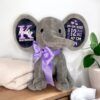 Elefante de peluche con liston morado personalizado regalo para bebe