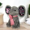 Elefante de peluche con liston rosa personalizado regalo para bebe