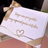 caja color blanco con moño champaña t texto personalizado para peticion de padrinos frase tengo una pregunta muy especial para ustedes