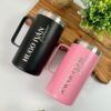par de termos de acero de 710ml personalizados en grabado laser con nombre regalo para padrinos uno color rosa y otro color negro
